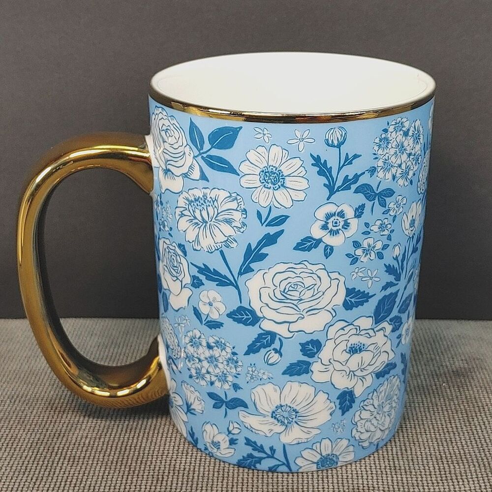 Grace Teaware Coffee Tea Mug Cup Blue Flowers Gold Rim Handle